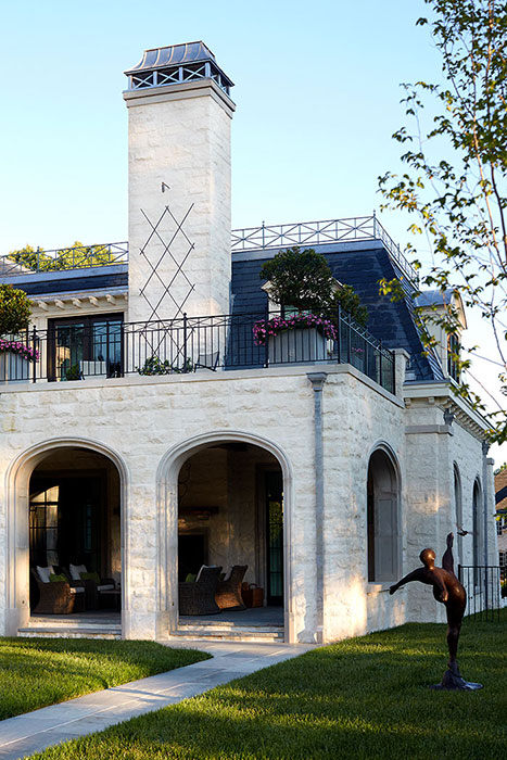 Morning Courtyard Arched Columns and Statue