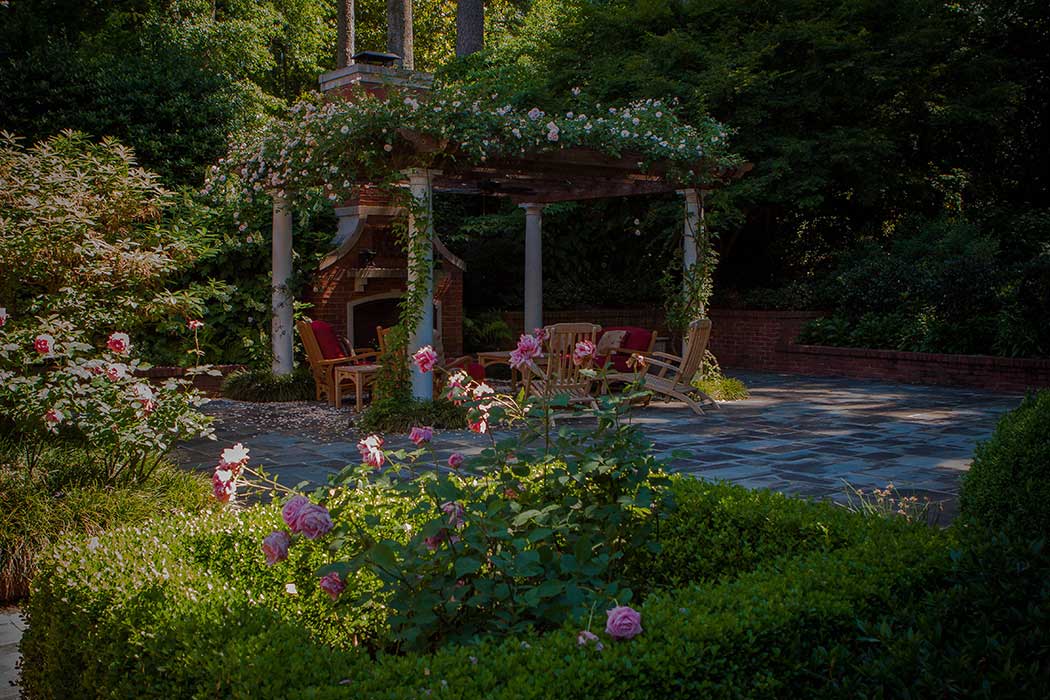 Rose Arbor with fireplace and casual seating